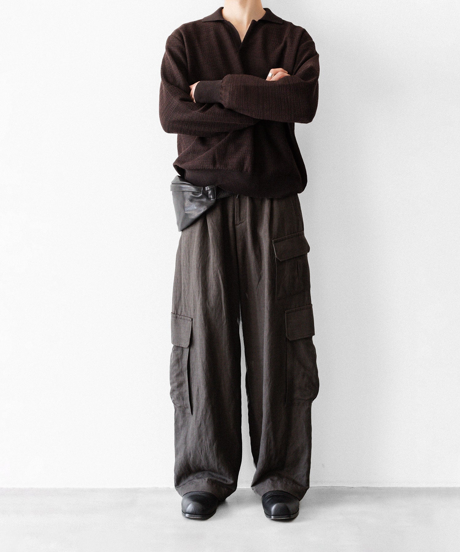 ssstein / シュタイン】SLUB COTTON KNIT SKIPPER LS - DARK BROWN