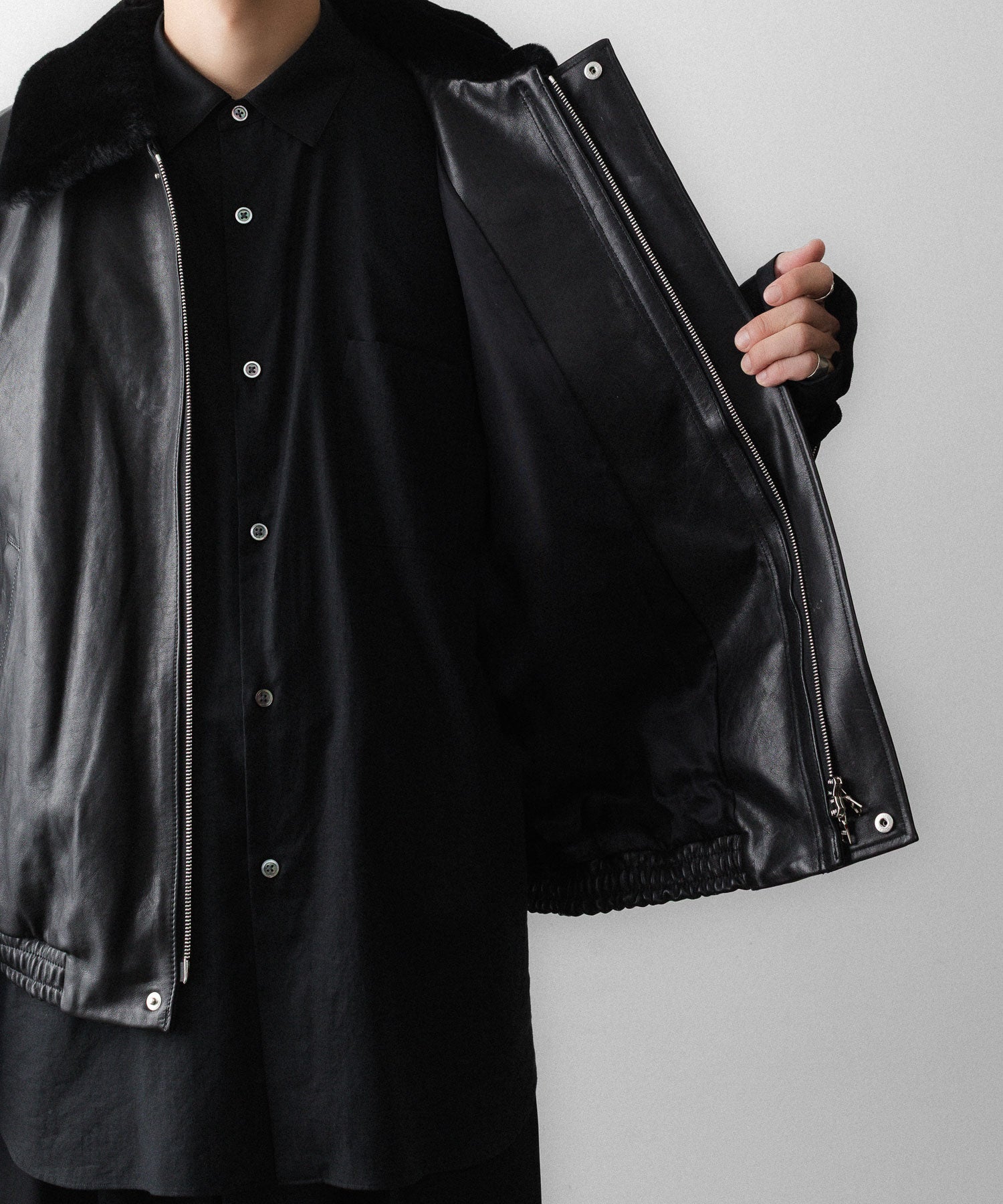 ssstein / シュタイン】MOUTON COLLAR CALF ZIP JACKET - BLACK | 公式