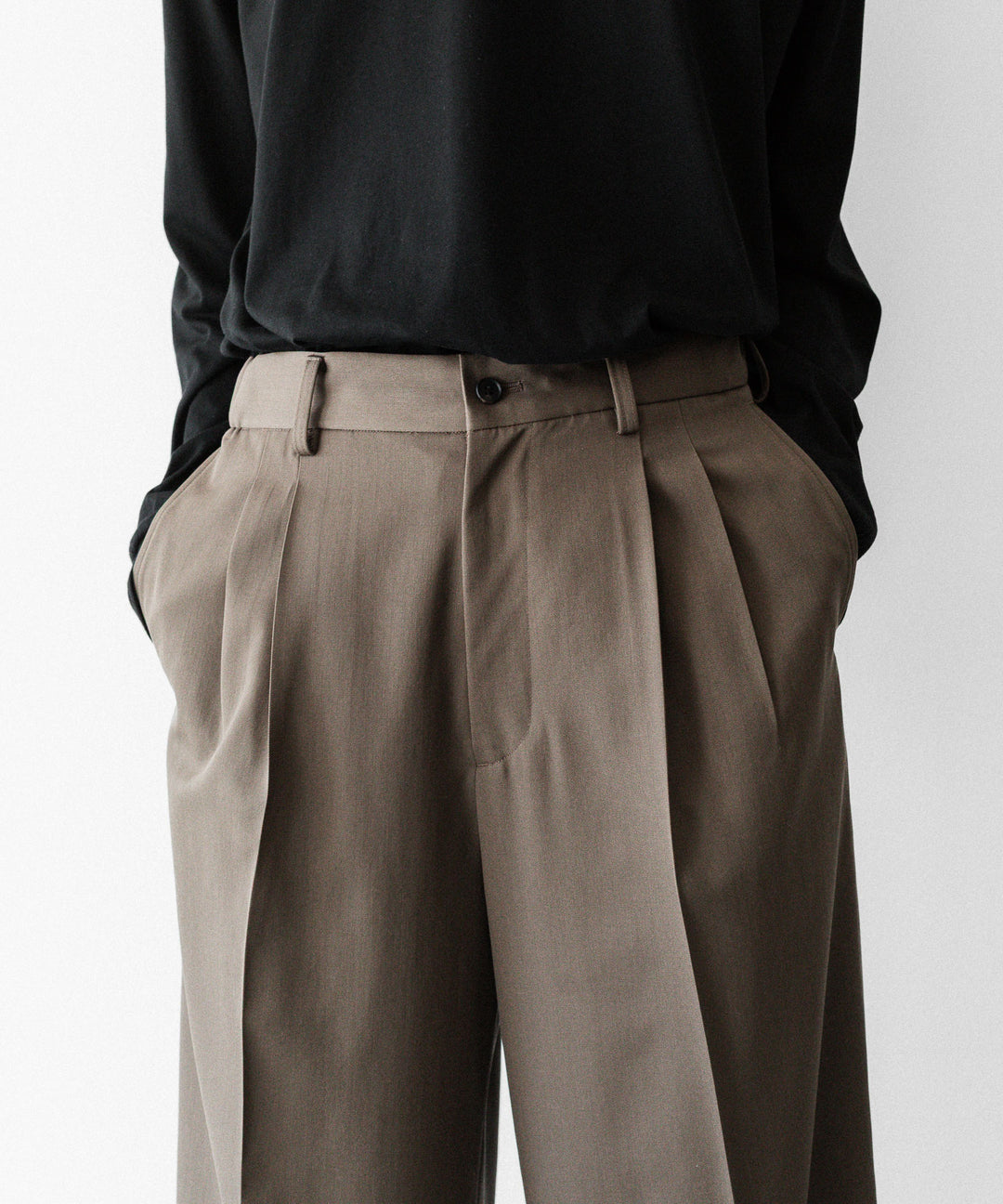 ssstein(シュタイン)のEASY LONG WIDE TROUSERS (2/90 WOOL GABARDINE) - DARK BEIGEの公式通販サイトsession福岡セレクトショップ
