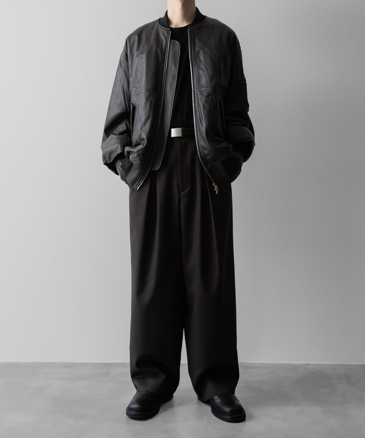 【ssstein】EASY WIDE TROUSERS (2/72 WOOL GABARDINE) - GREY KHAKI