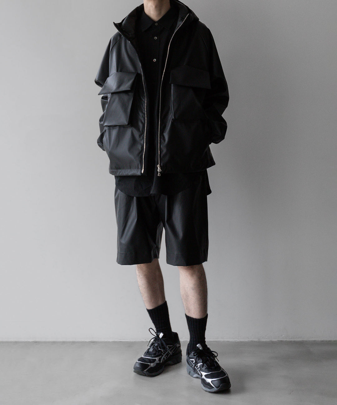 stein(シュタイン)の24SSコレクションHOODED SHORT JACKETのBLACK(CORTING) 