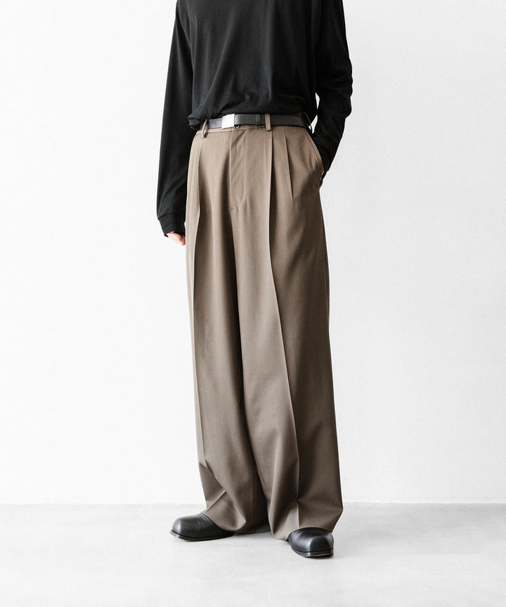 ssstein(シュタイン)のEASY LONG WIDE TROUSERS (2/90 WOOL GABARDINE) - DARK BEIGEの公式通販サイトsession福岡セレクトショップ