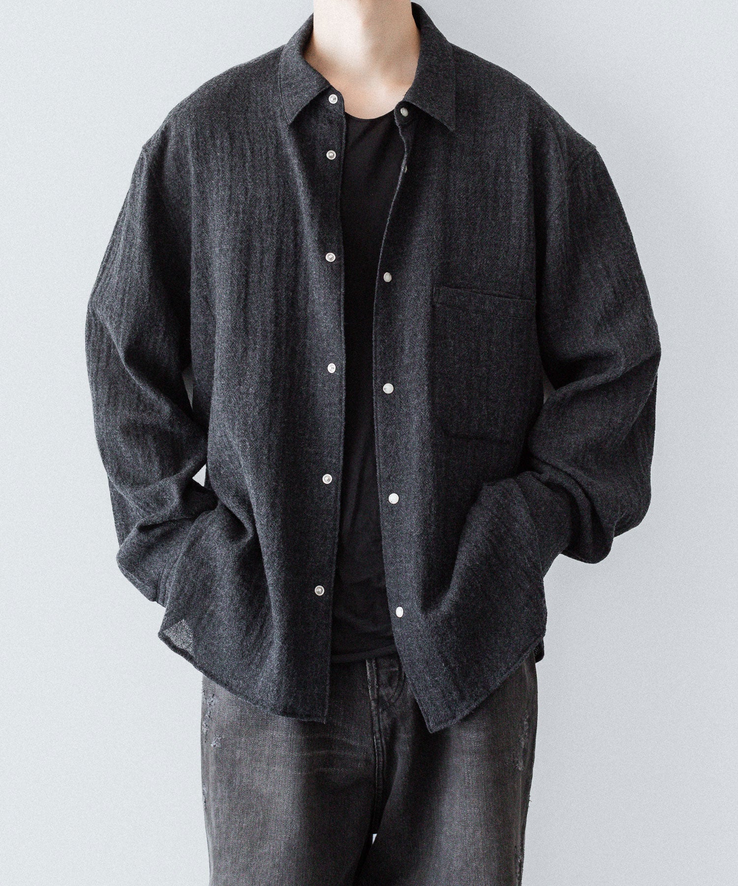 phebus フィーバス WOOL AMUNZEN SHIRTのCHARCOAL 公式通販サイトsession福岡セレクトショップ