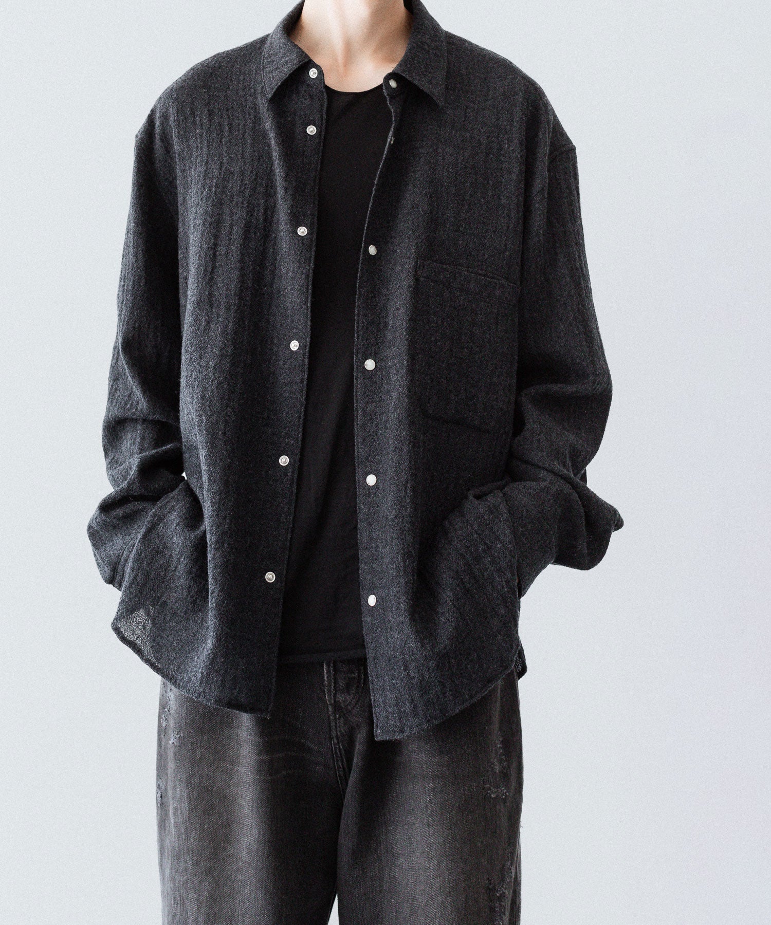 phebus フィーバス WOOL AMUNZEN SHIRTのCHARCOAL 公式通販サイトsession福岡セレクトショップ