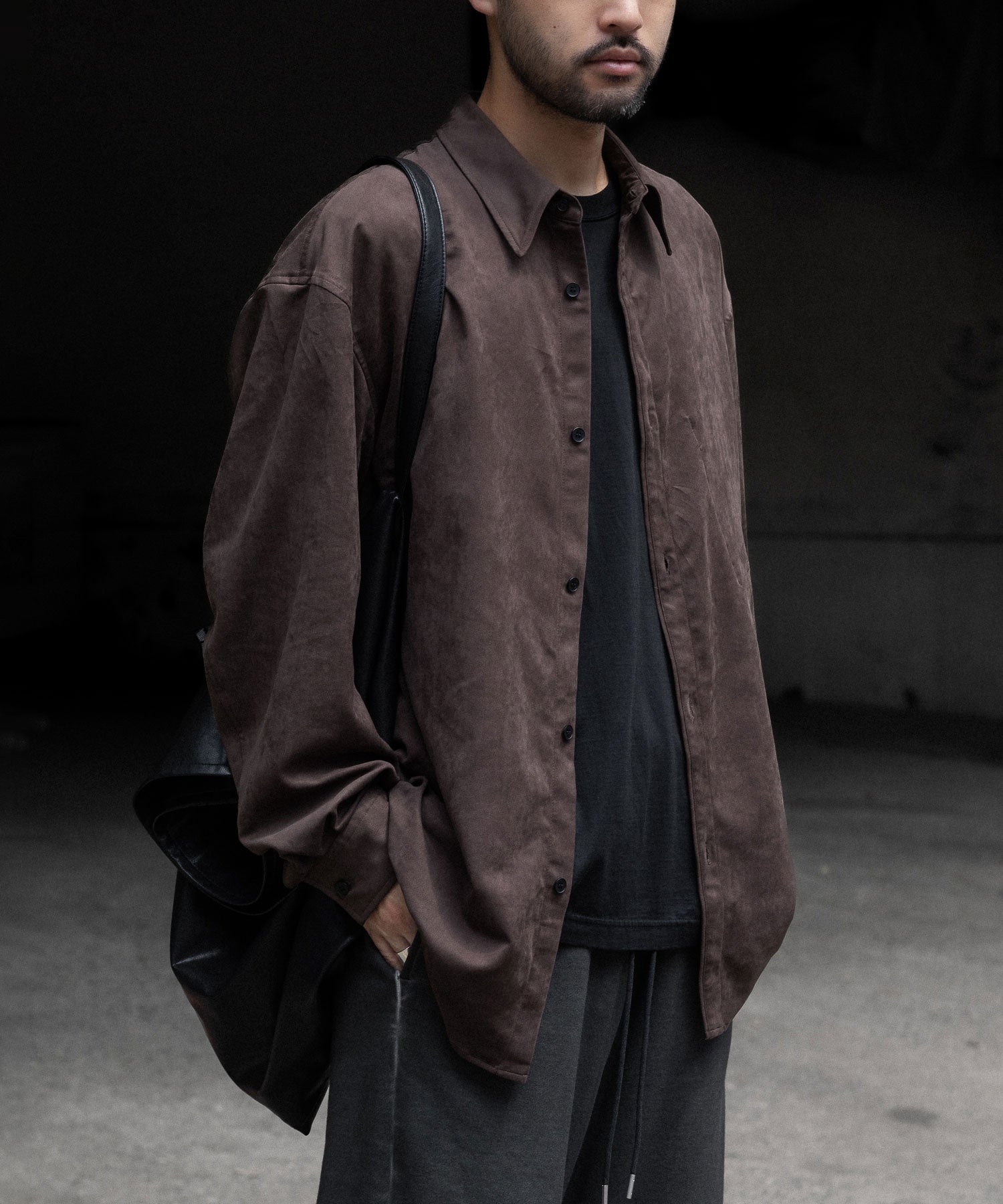VEIN ヴェインのSYNTHETIC SUEDE LEATHER L/S SHIRT - BROWNの公式通販サイトsession福岡セレクトショップ