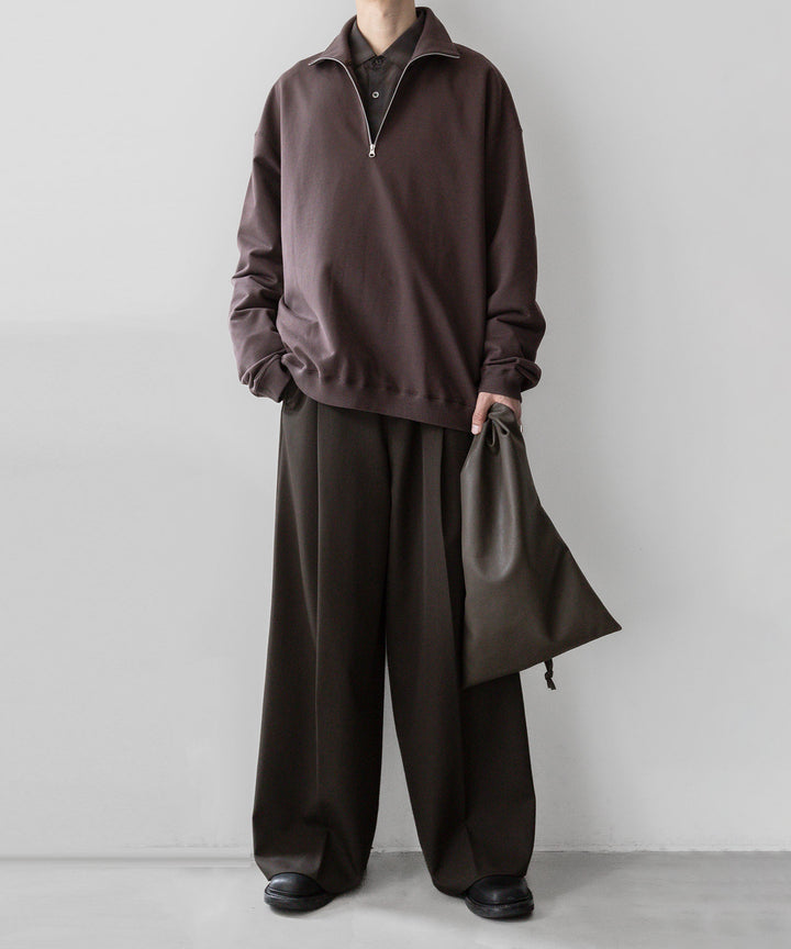 【KANEMASA PHIL.】EXCLUSIVE - 36G SUPER FINE GAUGE HALF ZIP PULLOVER - BROWN