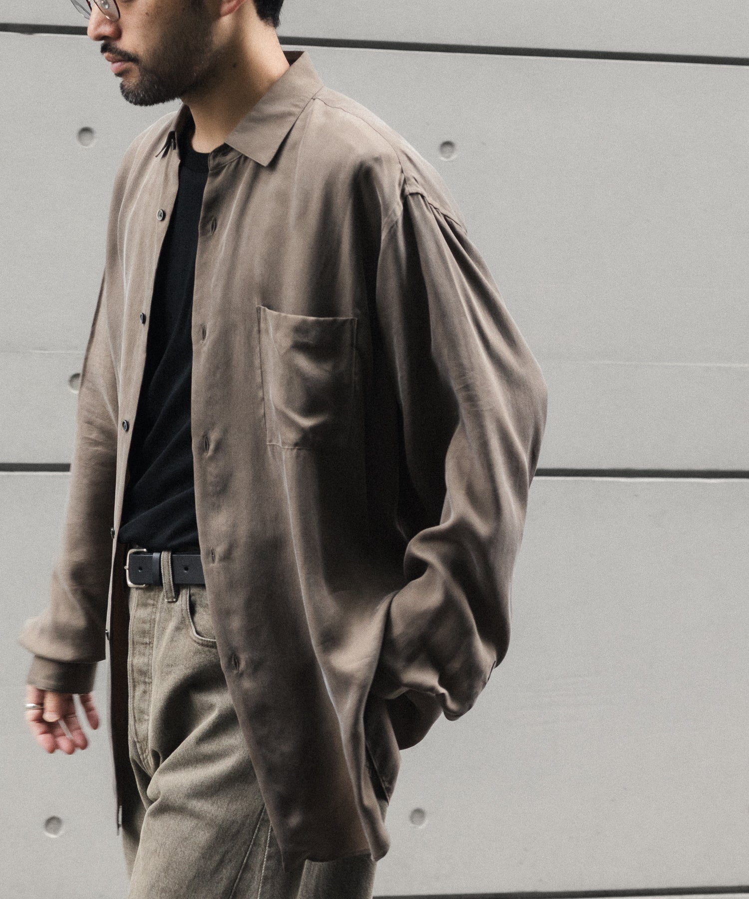 ssstein / シュタイン】CUPRO FIBRIL OVERSIZED LS SHIRT - KHAKI