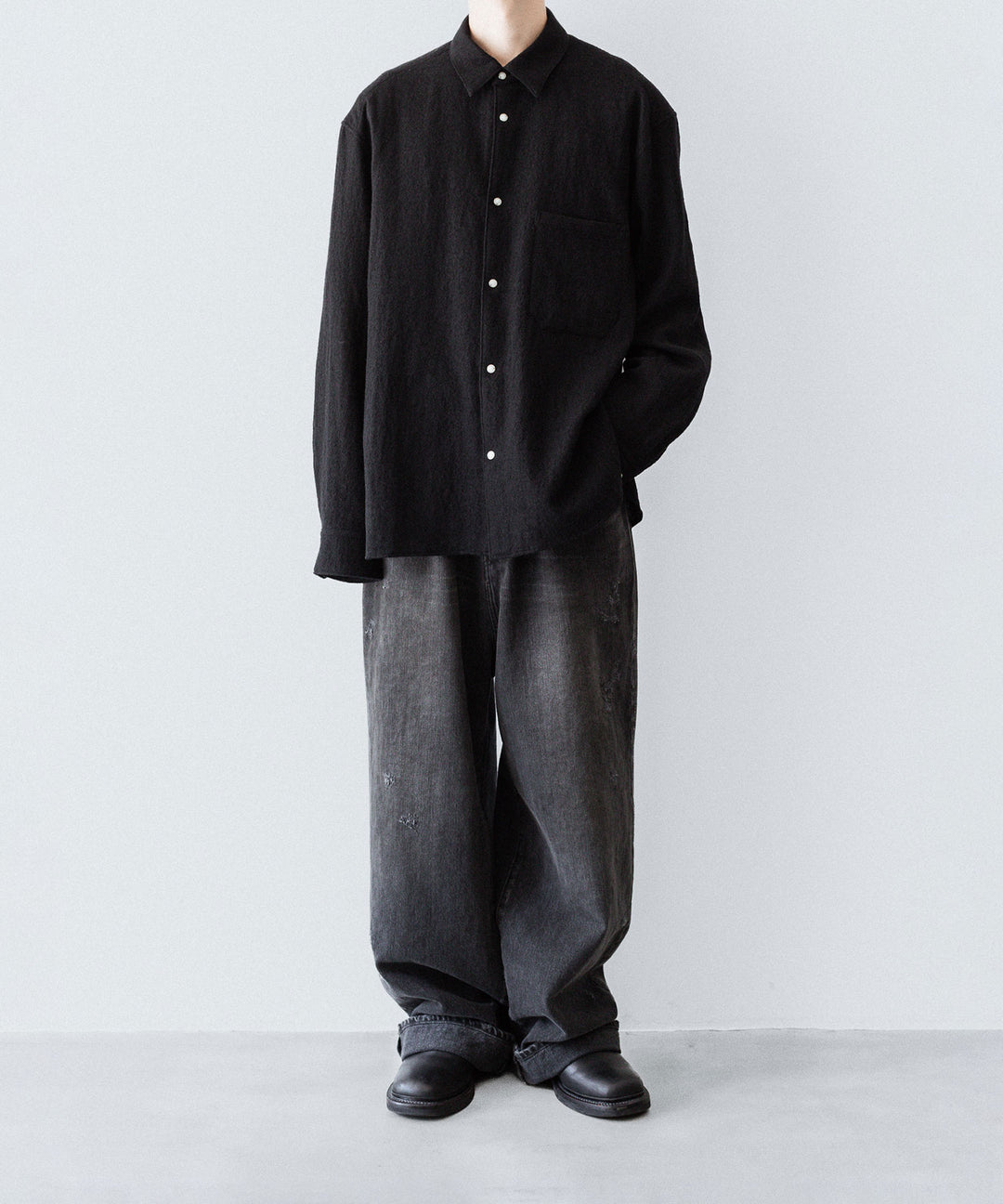 phebus フィーバス WOOL AMUNZEN SHIRTのBLACK 公式通販サイトsession福岡セレクトショップ
