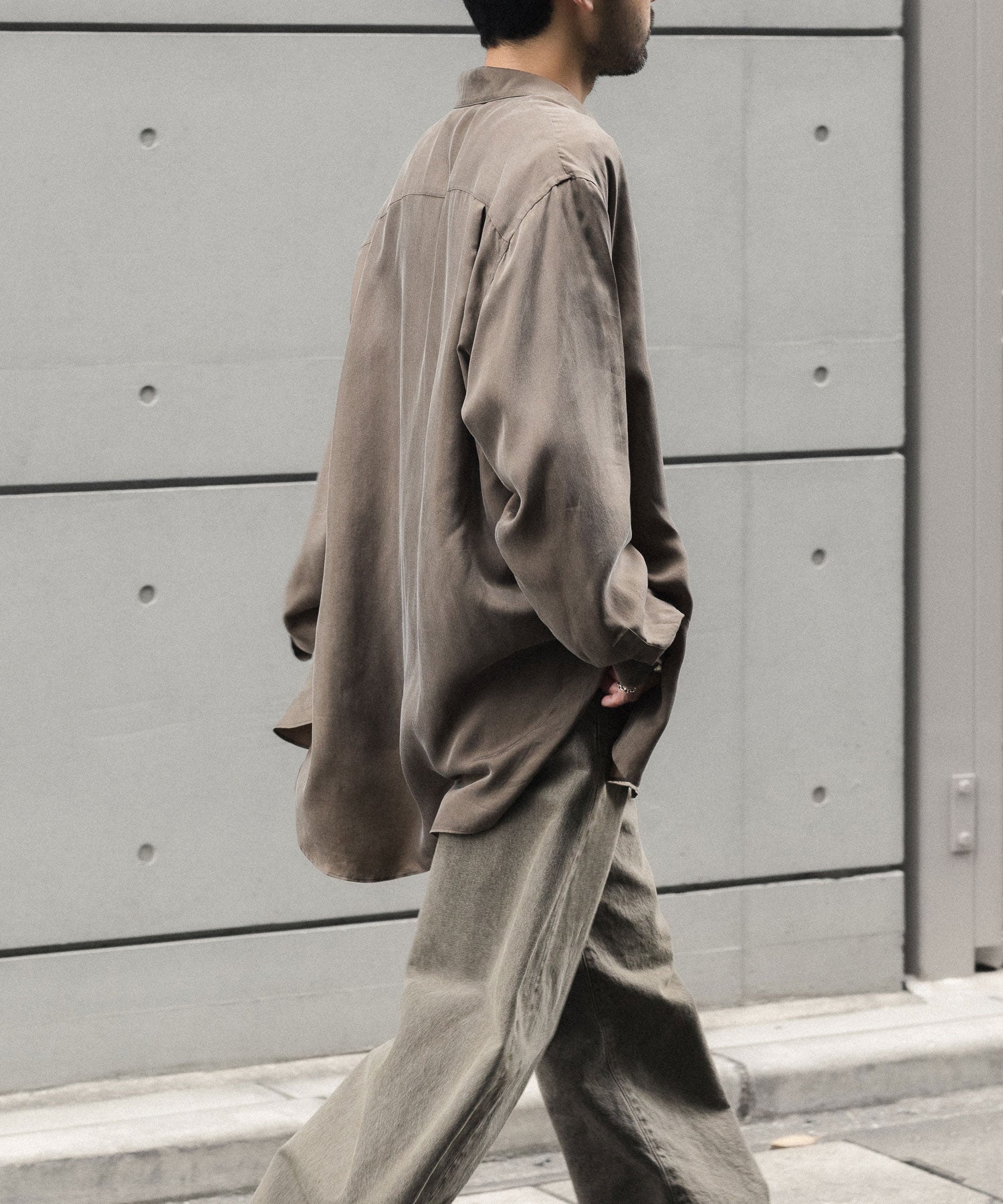 ssstein / シュタイン】CUPRO FIBRIL OVERSIZED LS SHIRT - KHAKI