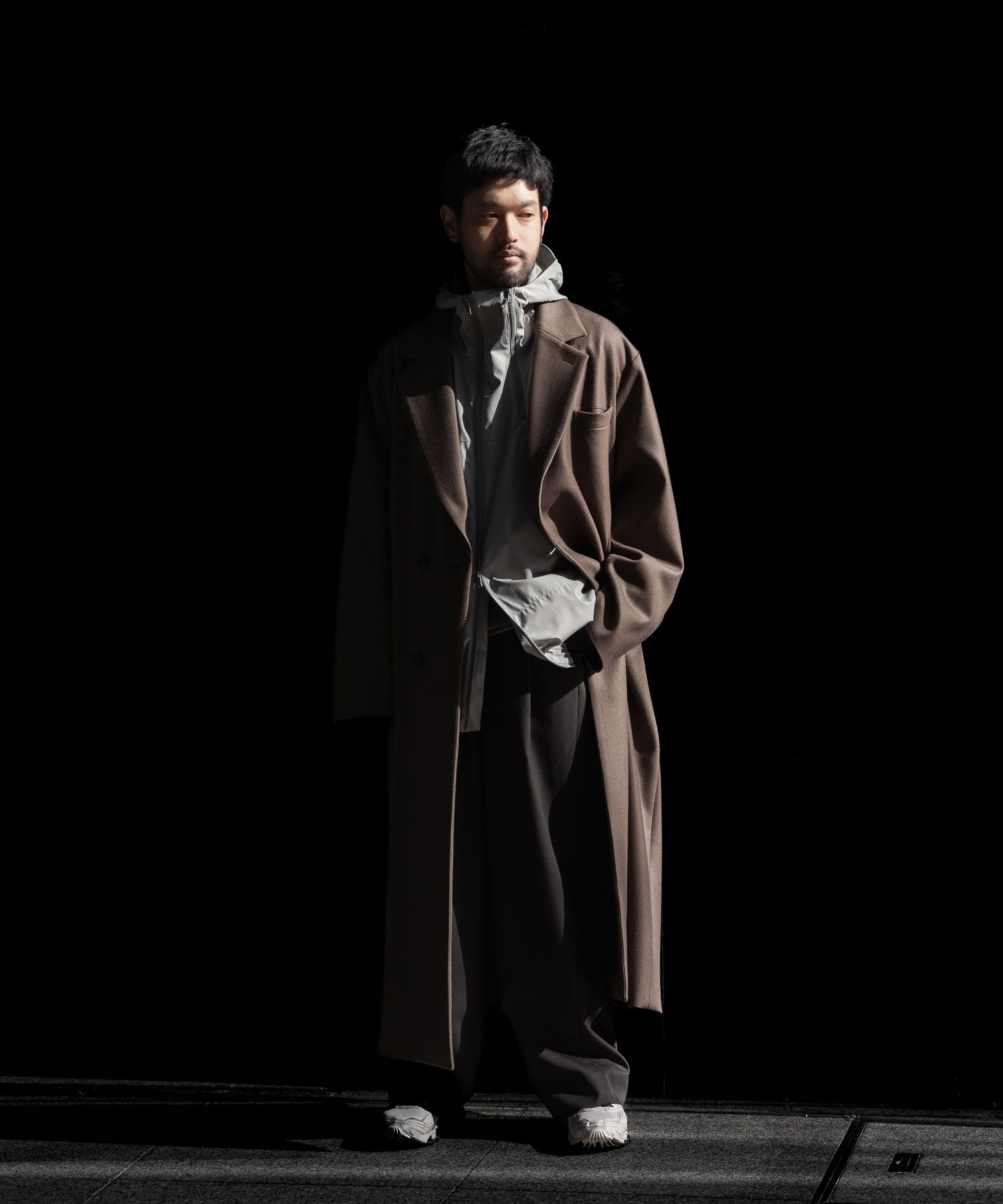 【ssstein】OVERSIZED MAXI-LENGTH DOUBLE BREASTED COAT - DARK GREIGE