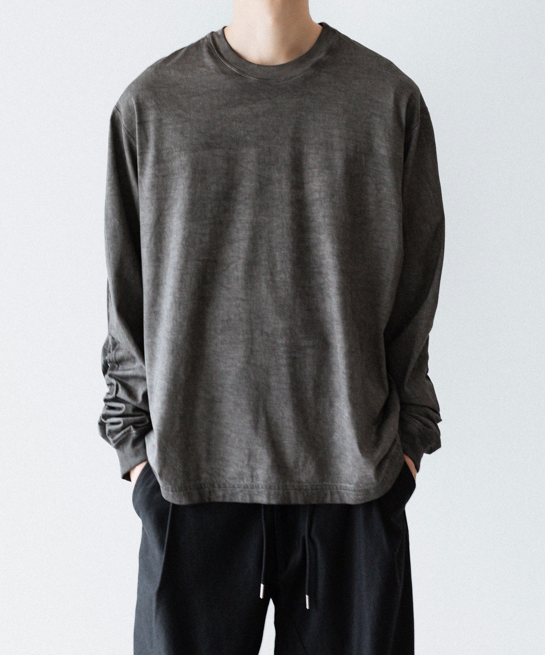【 VEIN 】100/3 SUEDE JERSEY COLD DYED VESSEL L/S TEE - GRAY