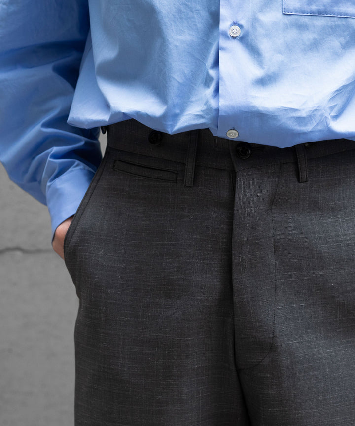 【INTÉRIM】VIRGIN WOOL SILK MOHAIR SUITING MIL BAGGY TROUSER - M.GRAY