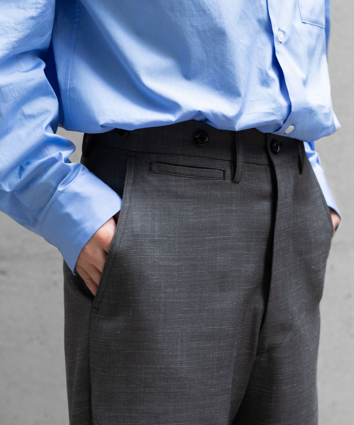 【INTÉRIM】VIRGIN WOOL SILK MOHAIR SUITING MIL BAGGY TROUSER - M.GRAY