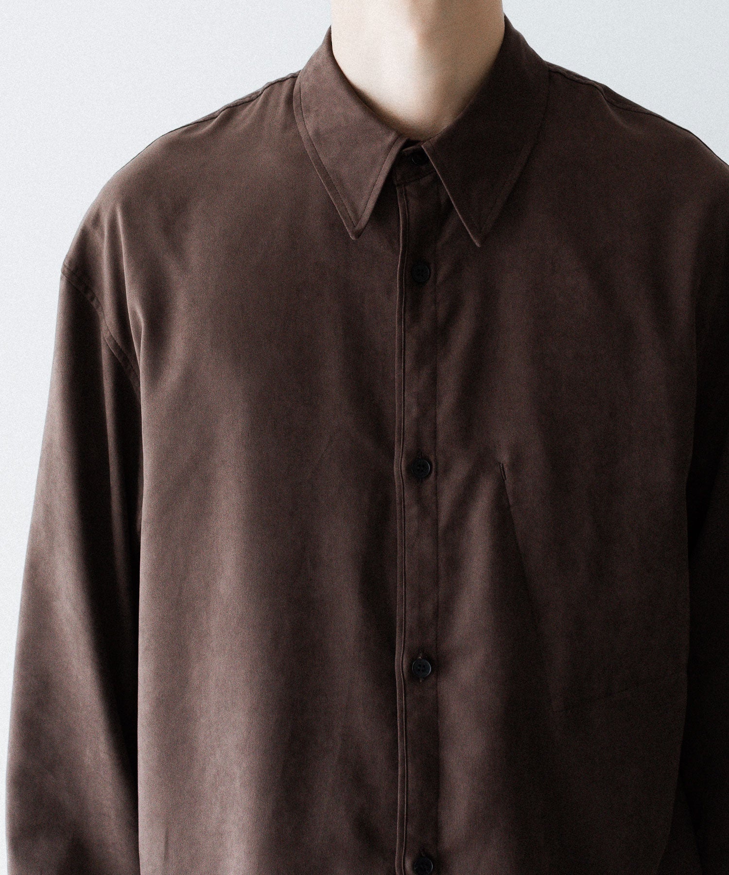 VEIN ヴェインのSYNTHETIC SUEDE LEATHER L/S SHIRT - BROWNの公式通販サイトsession福岡セレクトショップ