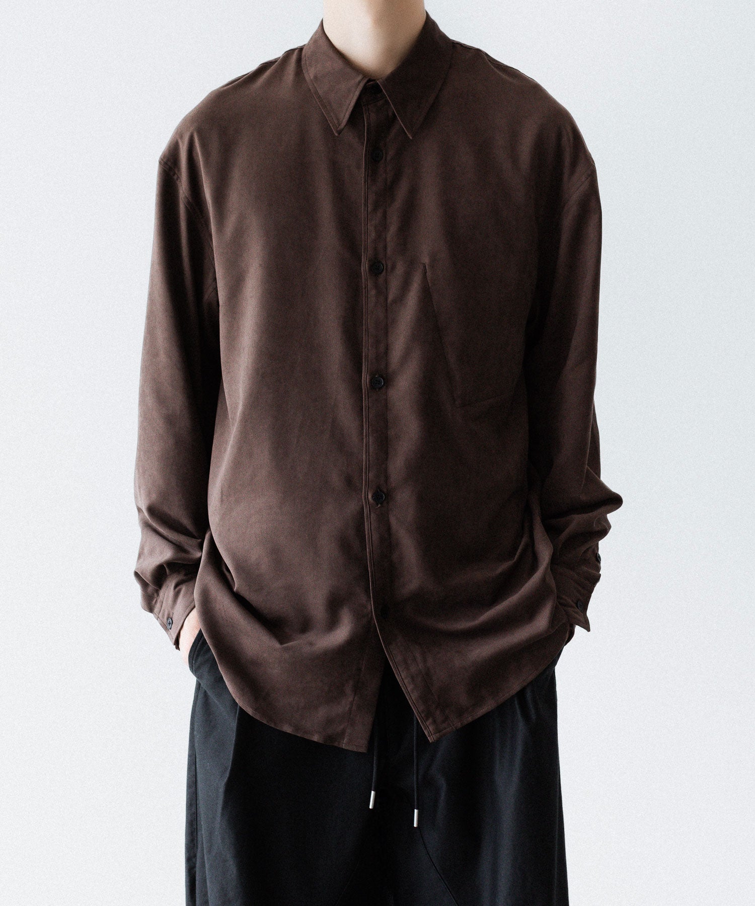 VEIN ヴェインのSYNTHETIC SUEDE LEATHER L/S SHIRT - BROWNの公式通販サイトsession福岡セレクトショップ