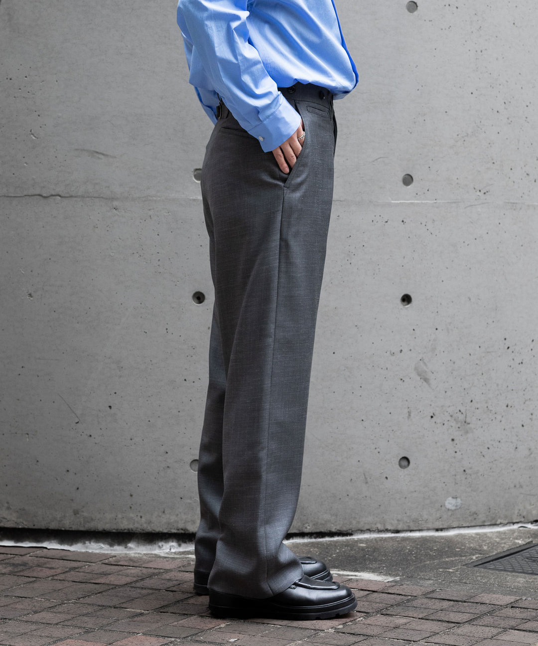 【INTÉRIM】VIRGIN WOOL SILK MOHAIR SUITING MIL BAGGY TROUSER - M.GRAY