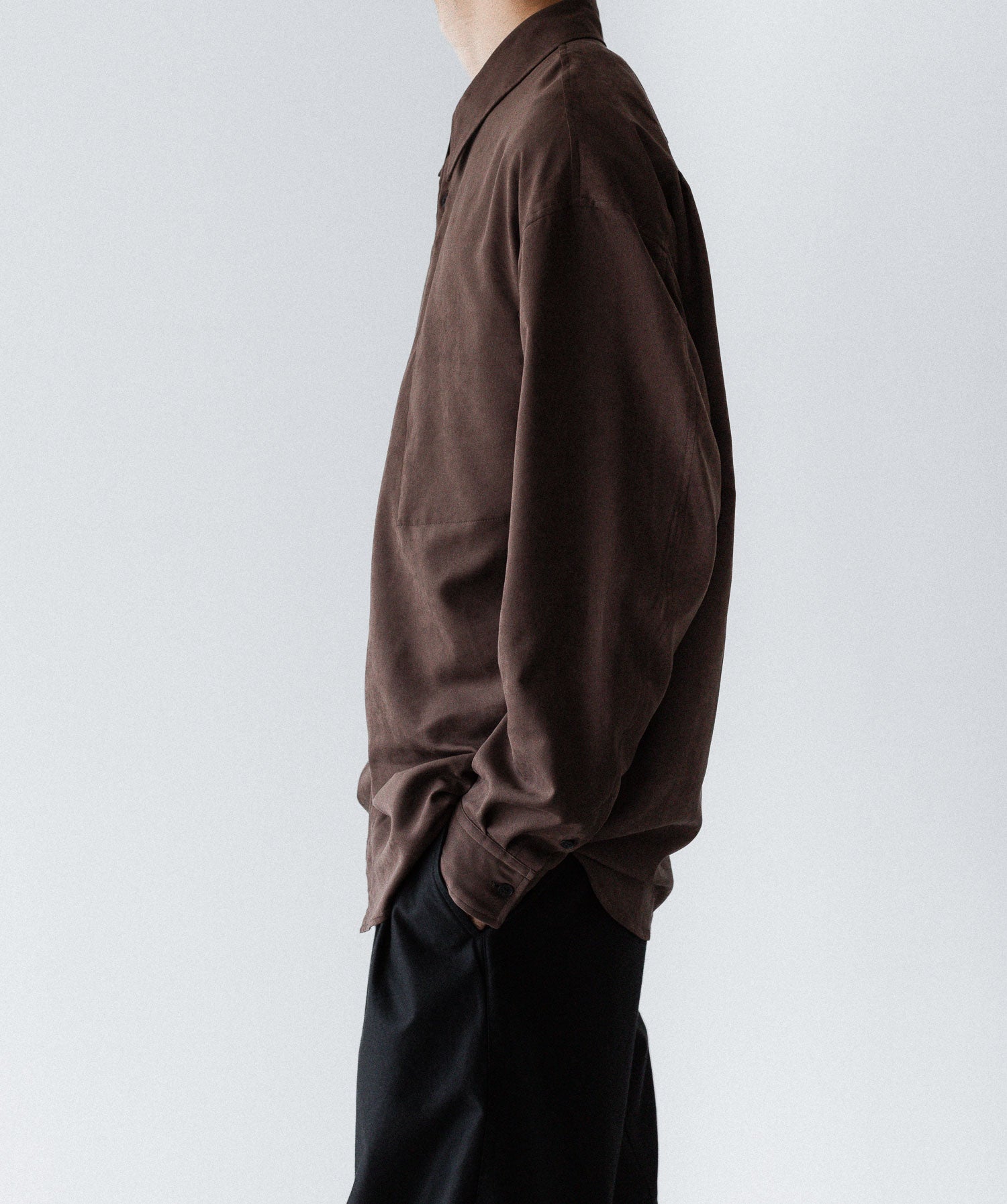 VEIN ヴェインのSYNTHETIC SUEDE LEATHER L/S SHIRT - BROWNの公式通販サイトsession福岡セレクトショップ