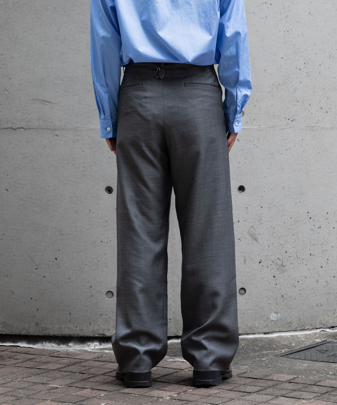 【INTÉRIM】VIRGIN WOOL SILK MOHAIR SUITING MIL BAGGY TROUSER - M.GRAY