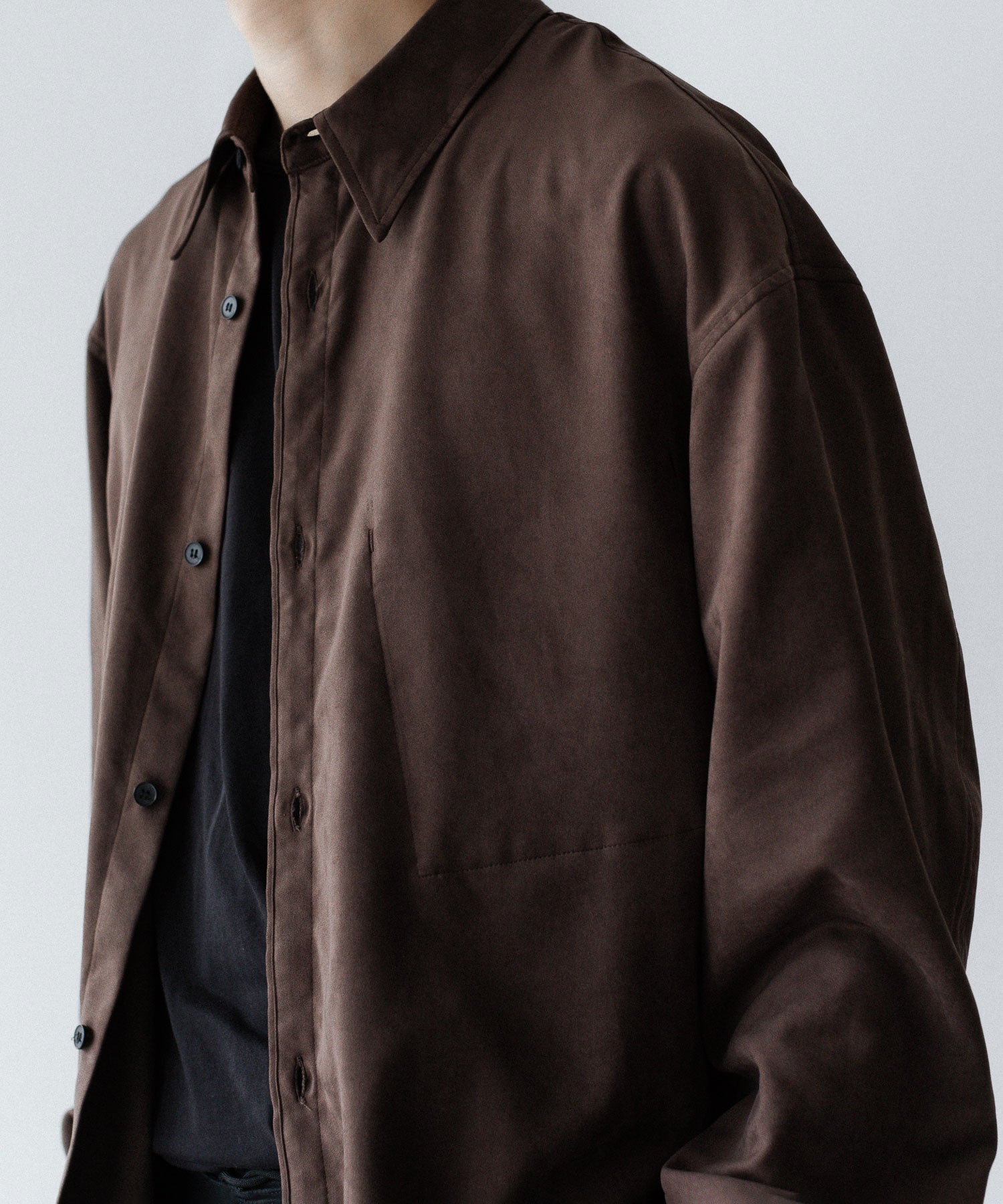 VEIN ヴェインのSYNTHETIC SUEDE LEATHER L/S SHIRT - BROWNの公式通販サイトsession福岡セレクトショップ