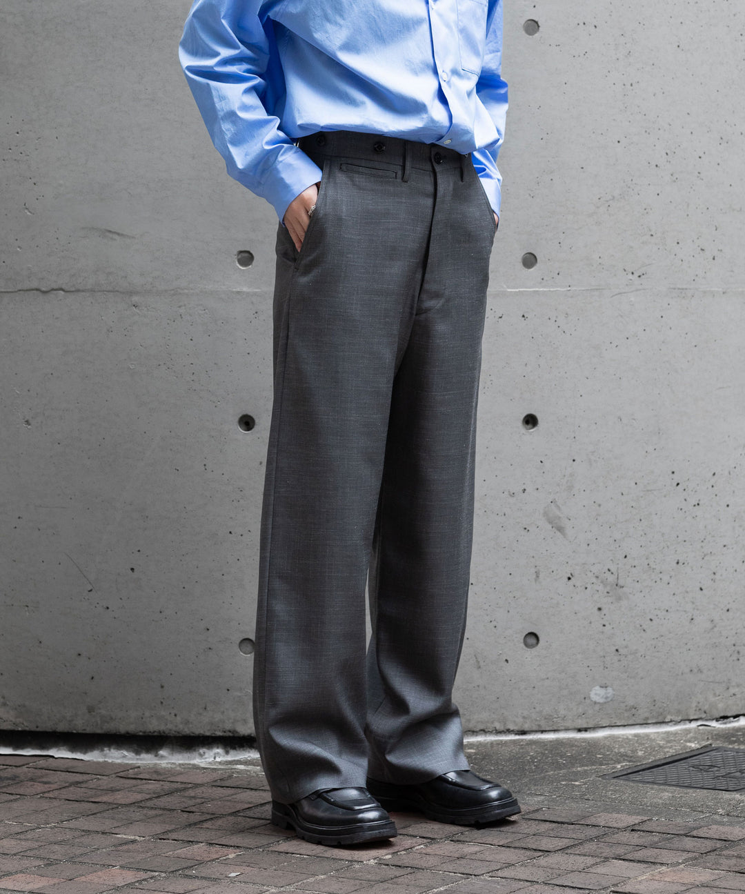 【INTÉRIM】VIRGIN WOOL SILK MOHAIR SUITING MIL BAGGY TROUSER - M.GRAY