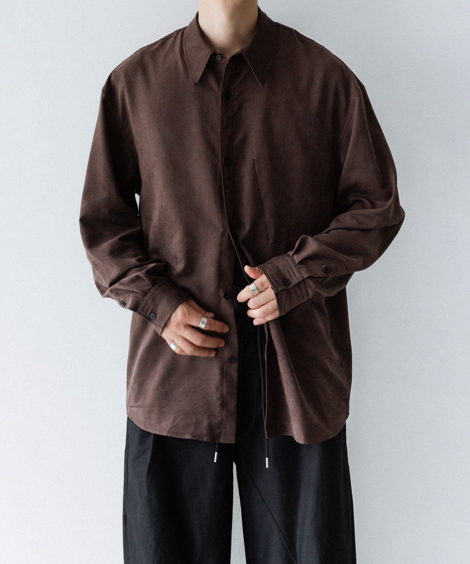 VEIN ヴェインのSYNTHETIC SUEDE LEATHER L/S SHIRT - BROWNの公式通販サイトsession福岡セレクトショップ