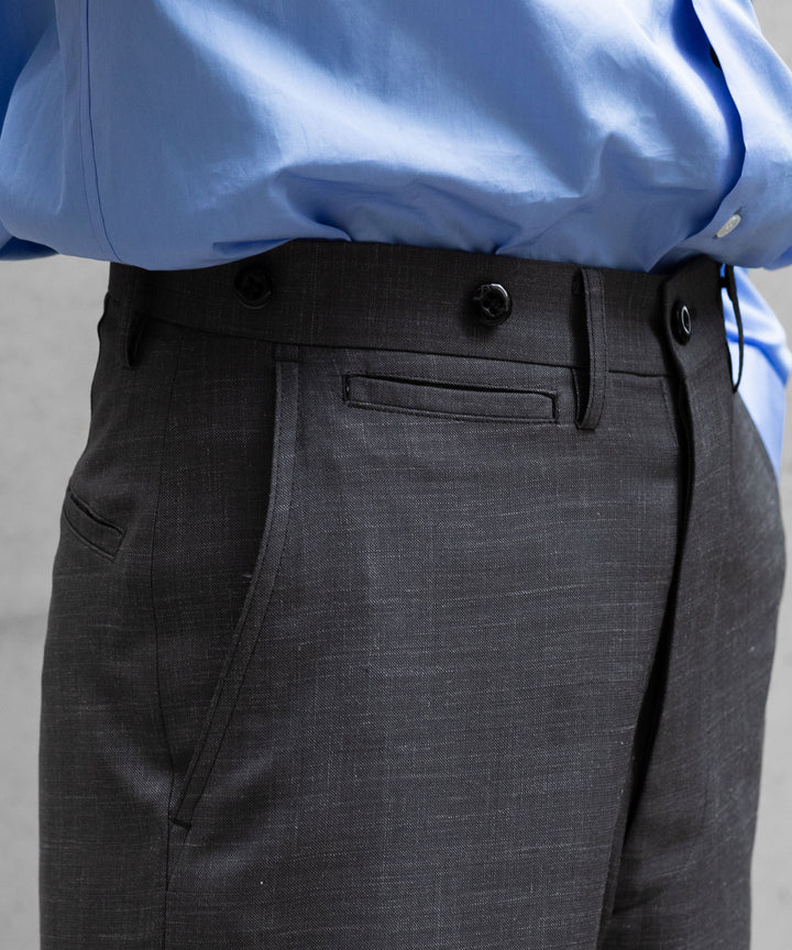 【INTÉRIM】VIRGIN WOOL SILK MOHAIR SUITING MIL BAGGY TROUSER - M.GRAY