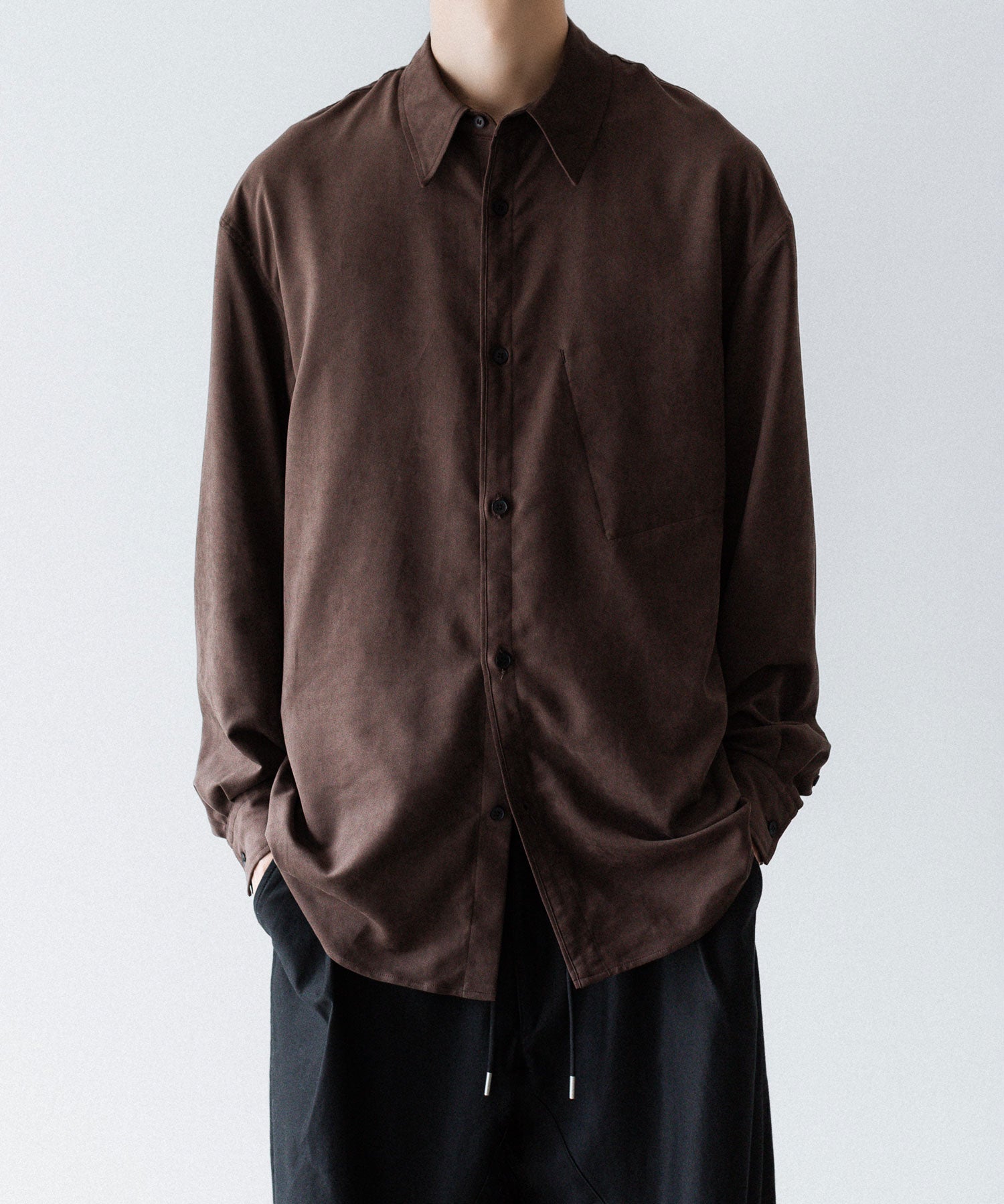 VEIN ヴェインのSYNTHETIC SUEDE LEATHER L/S SHIRT - BROWNの公式通販サイトsession福岡セレクトショップ