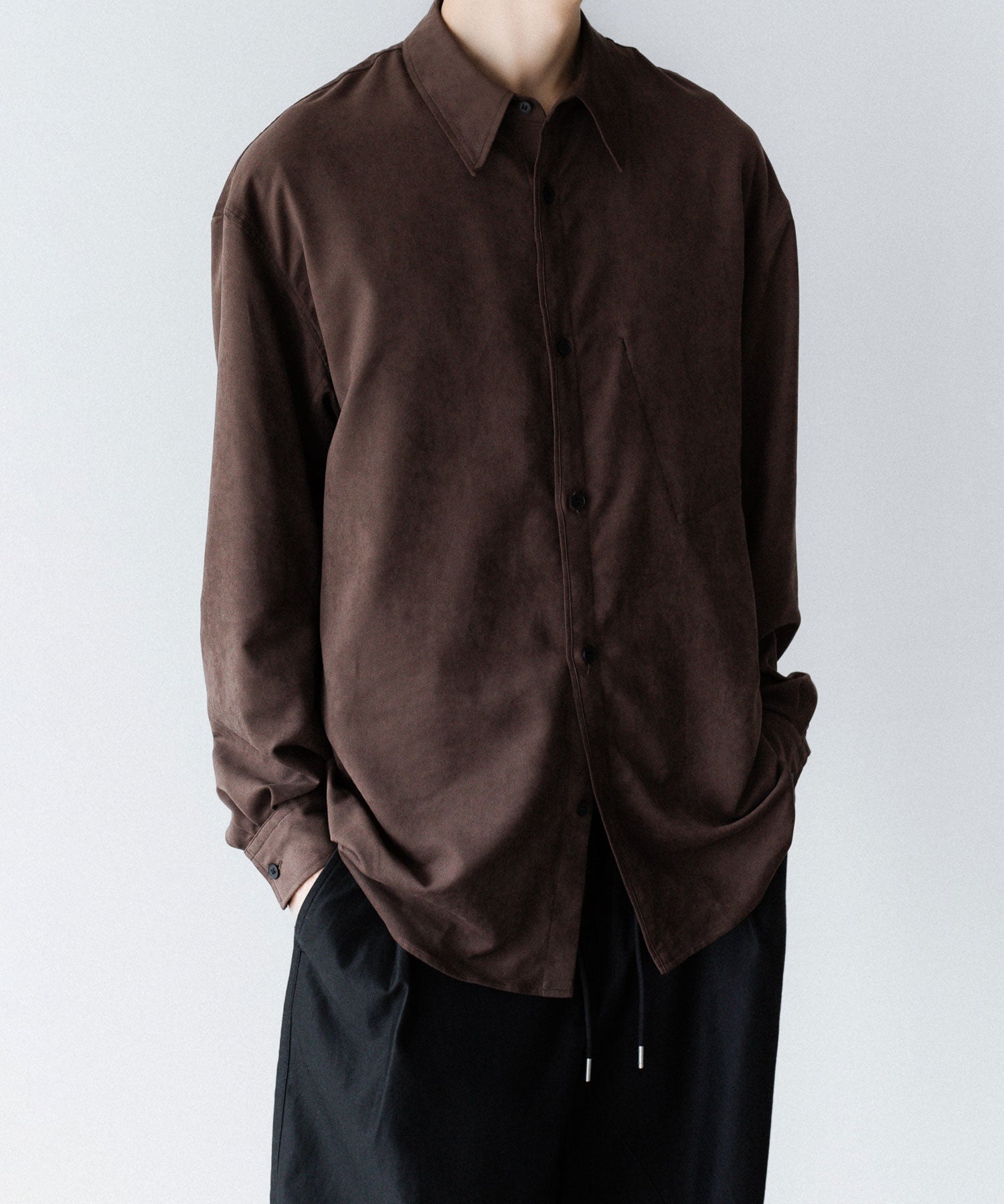 VEIN ヴェインのSYNTHETIC SUEDE LEATHER L/S SHIRT - BROWNの公式通販サイトsession福岡セレクトショップ