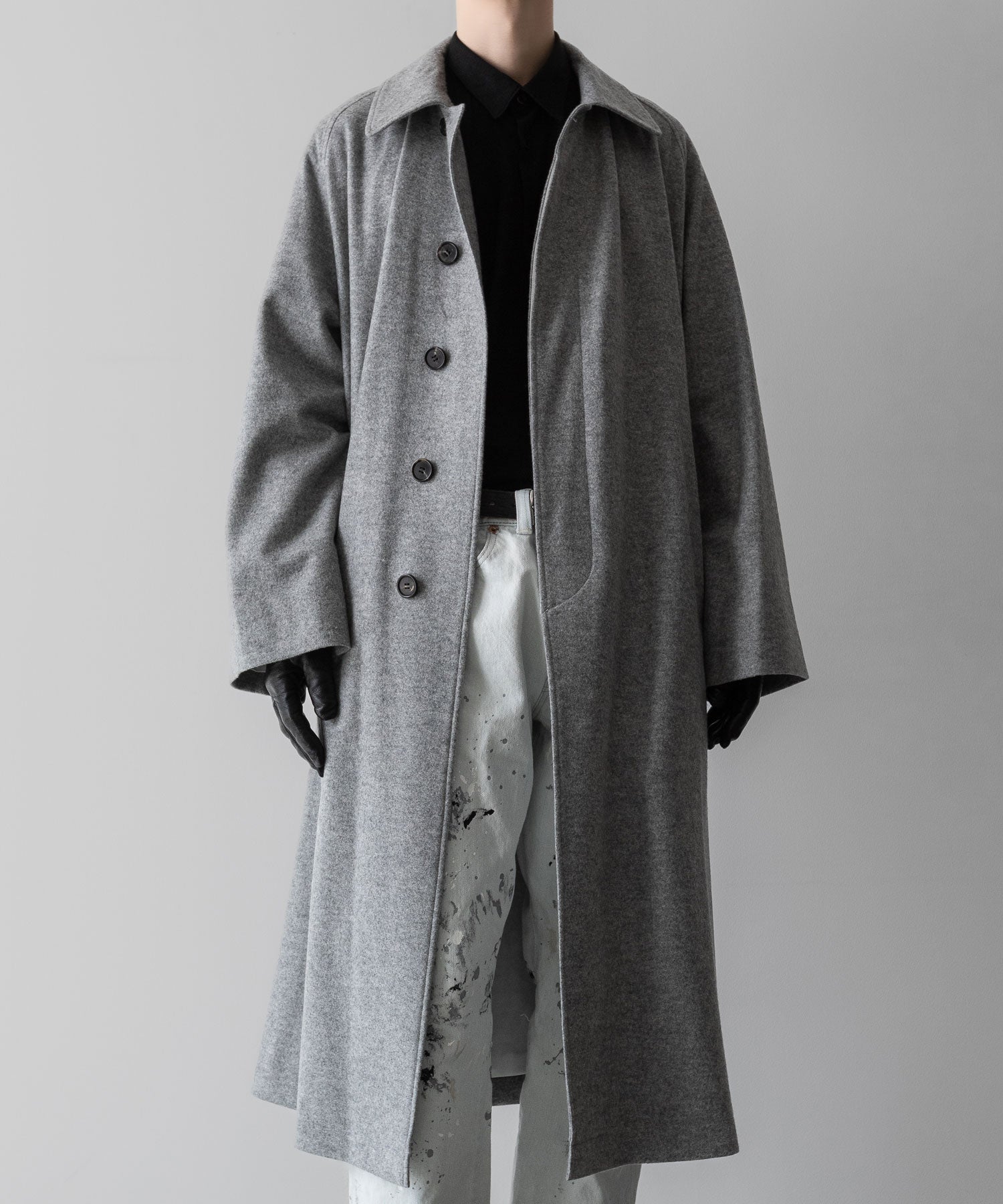 【INTÉRIM】CASHMERE DRAP HYPER BIG BELTED OVER COAT - GRAY