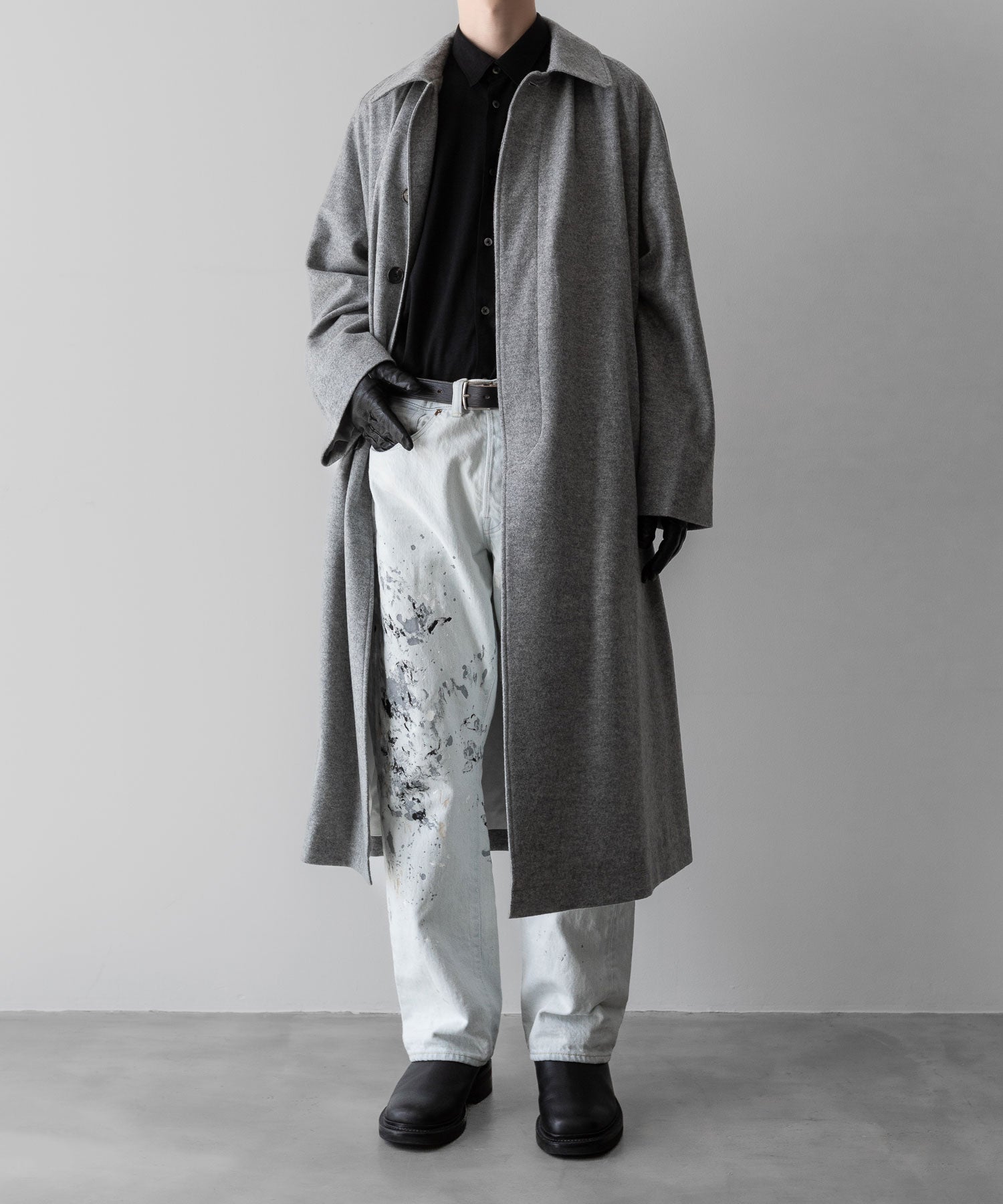 【INTÉRIM】CASHMERE DRAP HYPER BIG BELTED OVER COAT - GRAY