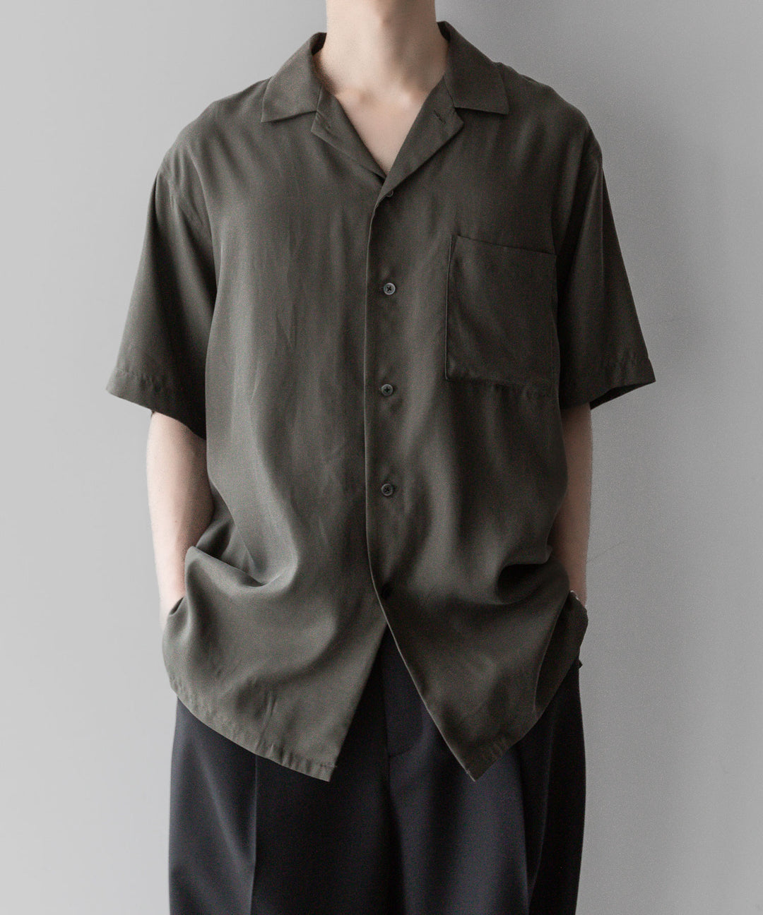 ssstein stein シュタインのOVERSIZED CUPRO OPEN COLLAR SS SHIRT - GREY KHAKI公式通販サイトsession福岡セレクトショップ