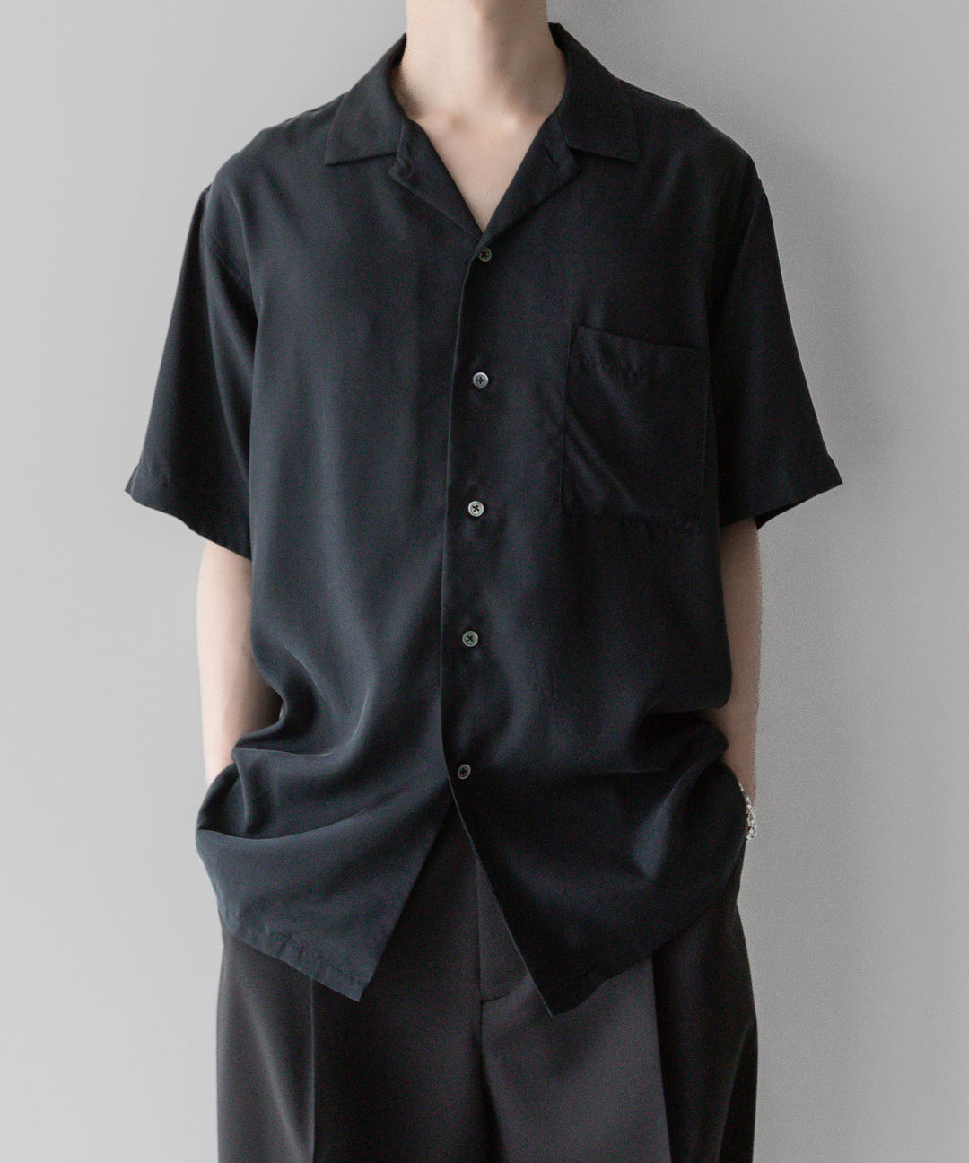 ssstein stein(シュタイン)の24SSコレクション 公式通販サイトsession福岡セレクトショップOVERSIZED CUPRO OPEN COLLAR SS SHIRTのBLACK