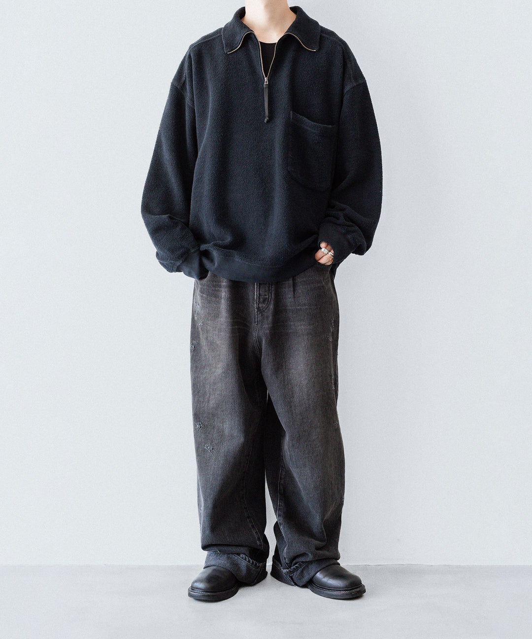 【phebus】SULFUR DYE FLEECE P/O - CAHRCOAL