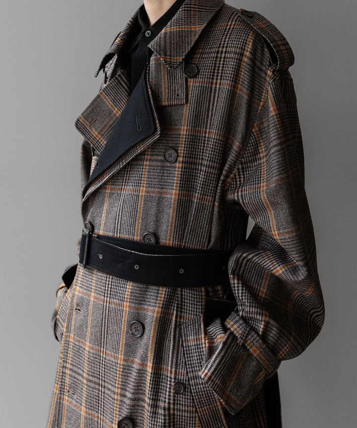 stein(シュタイン)の23AWコレクションOVERSIZED DOUBLE LAPELED TRENCH COATのGLEN CHECK × BLACK
