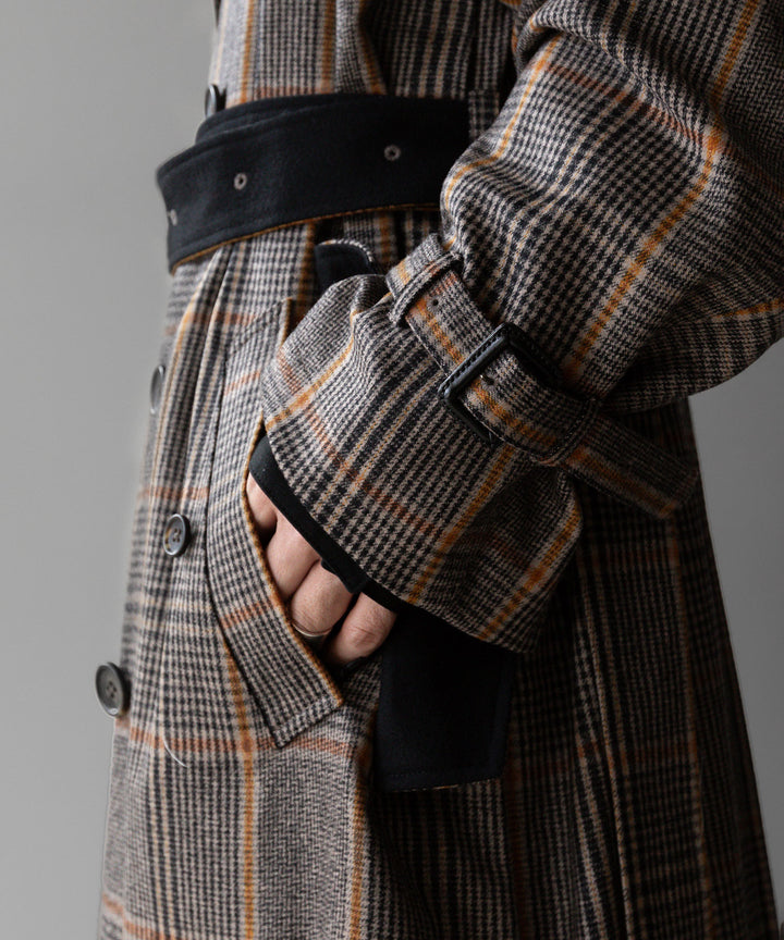 stein(シュタイン)の23AWコレクションOVERSIZED DOUBLE LAPELED TRENCH COATのGLEN CHECK × BLACK