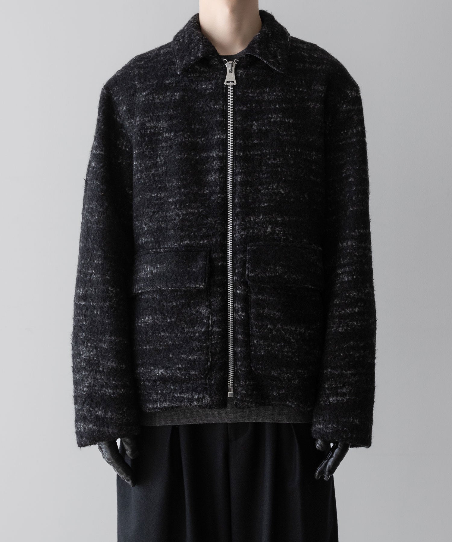 【INTÉRIM】DOUBLE FACE HAIRY BABY LAMA WOOL SPORTS JACKET - RAW BLACK