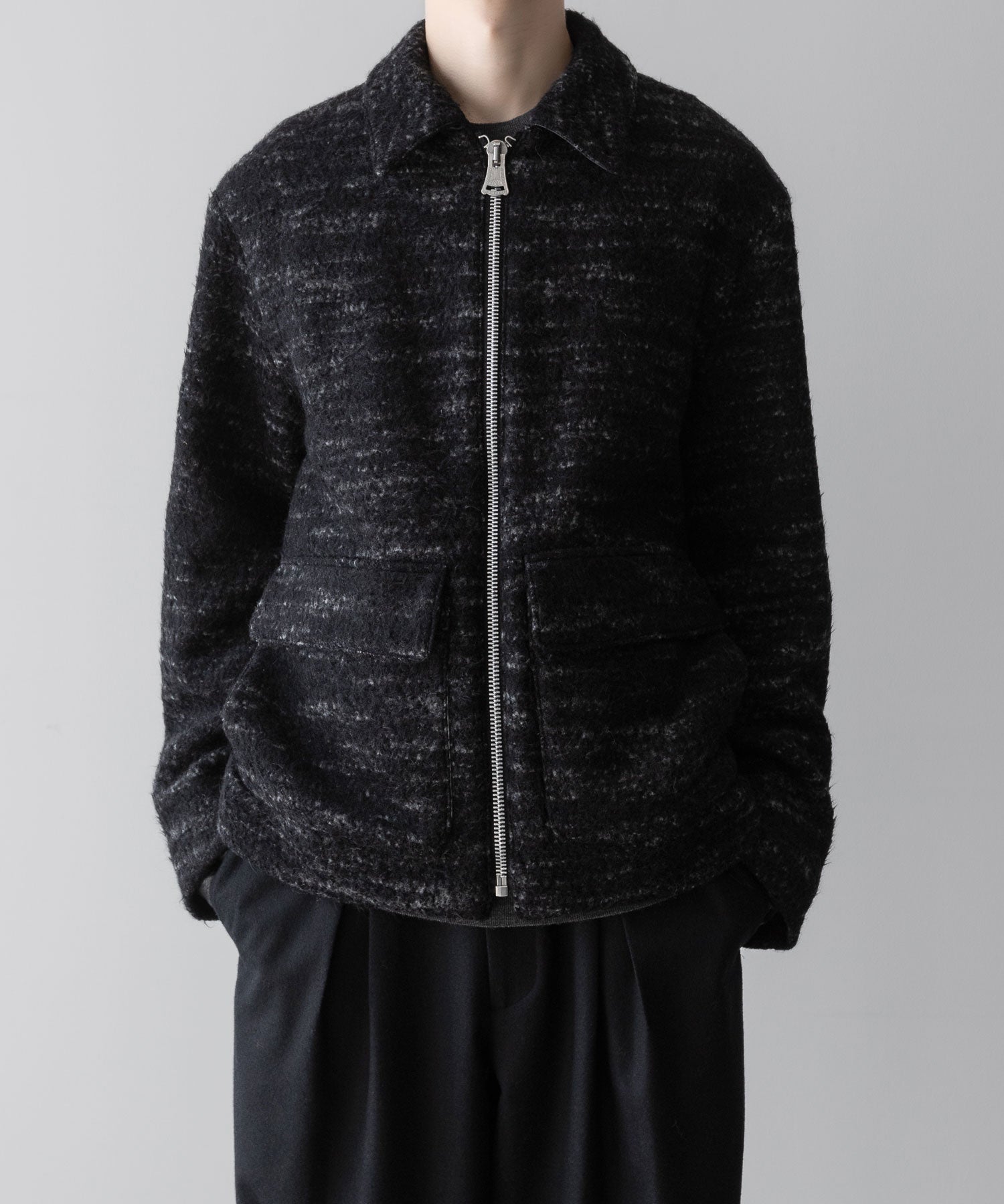 INTÉRIM(インテリム)のDOUBLE FACE HAIRY BABY LAMA WOOL SPORTS JACKET - RAW BLACKの公式通販サイトsession福岡セレクトショップ