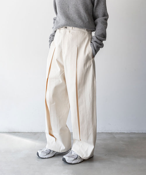 sage NATION / セイジ ネーション】DENIM BOX PLEAT TROUSER - NATURAL