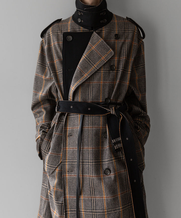 stein(シュタイン)の23AWコレクションOVERSIZED DOUBLE LAPELED TRENCH COATのGLEN CHECK × BLACK