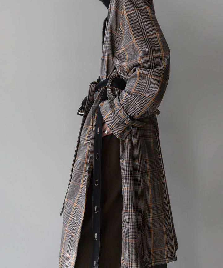 【stein】OVERSIZED DOUBLE LAPELED TRENCH COAT - GLEN CHECK × BLACK