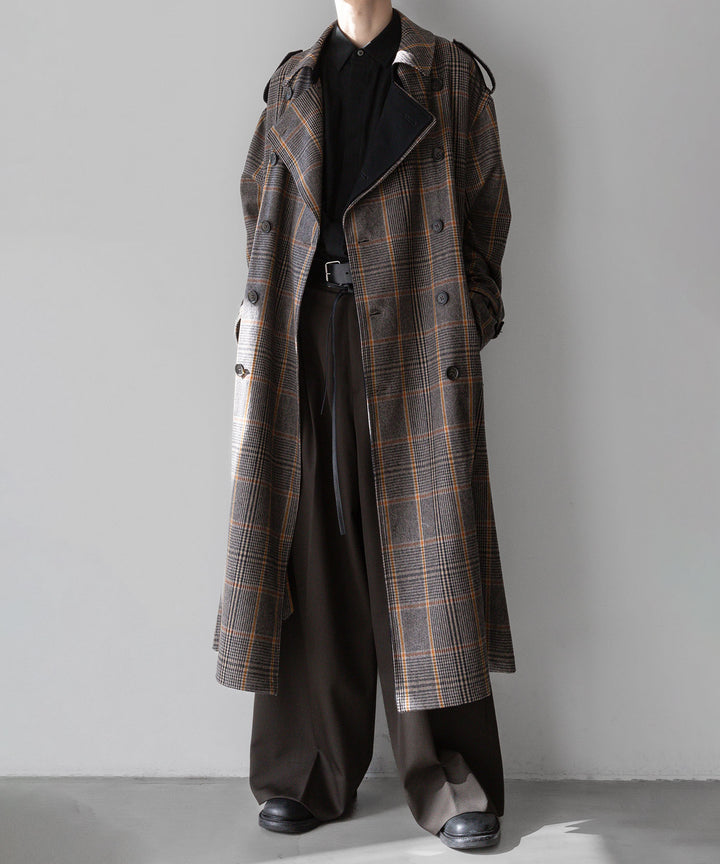 stein(シュタイン)の23AWコレクションOVERSIZED DOUBLE LAPELED TRENCH COATのGLEN CHECK × BLACK