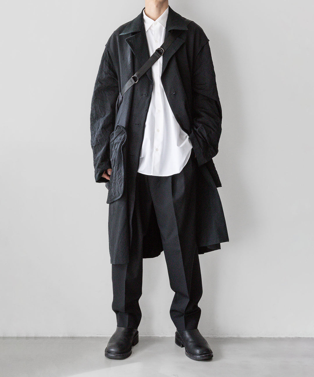 【KANEMASA PHIL.】CATCH WASHER TWILL STENCIL DOUBLE COAT - BLACK