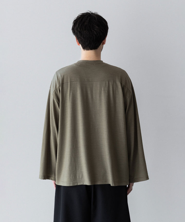【INTÉRIM】    HYPER BIG EXTRA FINE MERINO WOOL JERSEY FOOTBALL L/S TEE - SAGE