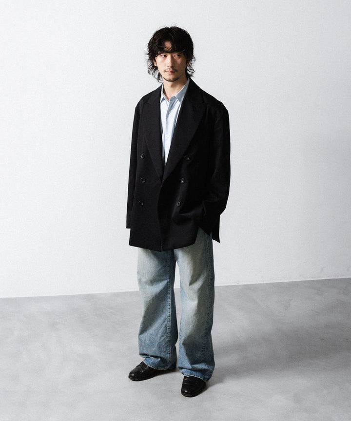 【ssstein】 PIMA COTTON OVERSIZED REGULAR COLLAR SHIRT - OFF BLUE