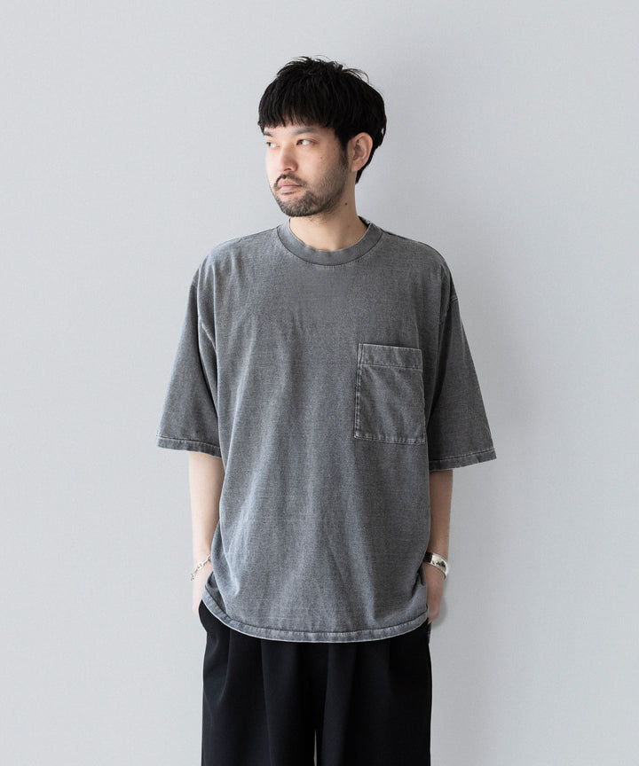 【INTÉRIM】HYPER BIG VINTAGE FADE BLACK POCKET T-SHIRT - LIGHT BLACK
