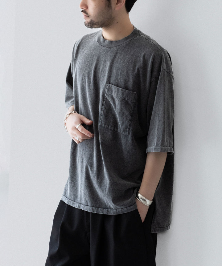 【INTÉRIM】    HYPER BIG VINTAGE FADE BLACK POCKET T-SHIRT - MID BLACK