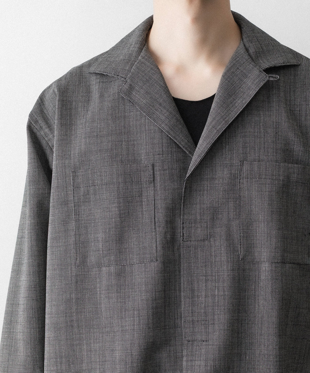 INTÉRIM - インテリムのWOOL END-ON-END SUITING DEADSTOCK FABRIC SKIPPER SHIRTのBLACK公式通販サイトsession福岡セレクトショップ