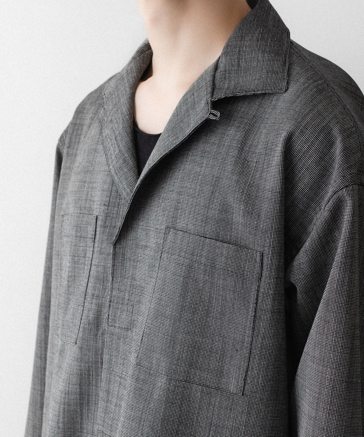 INTÉRIM - インテリムのWOOL END-ON-END SUITING DEADSTOCK FABRIC SKIPPER SHIRTのBLACK公式通販サイトsession福岡セレクトショップ