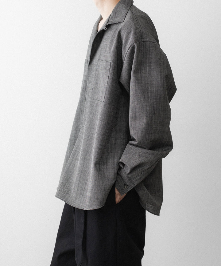 INTÉRIM - インテリムのWOOL END-ON-END SUITING DEADSTOCK FABRIC SKIPPER SHIRTのBLACK公式通販サイトsession福岡セレクトショップ
