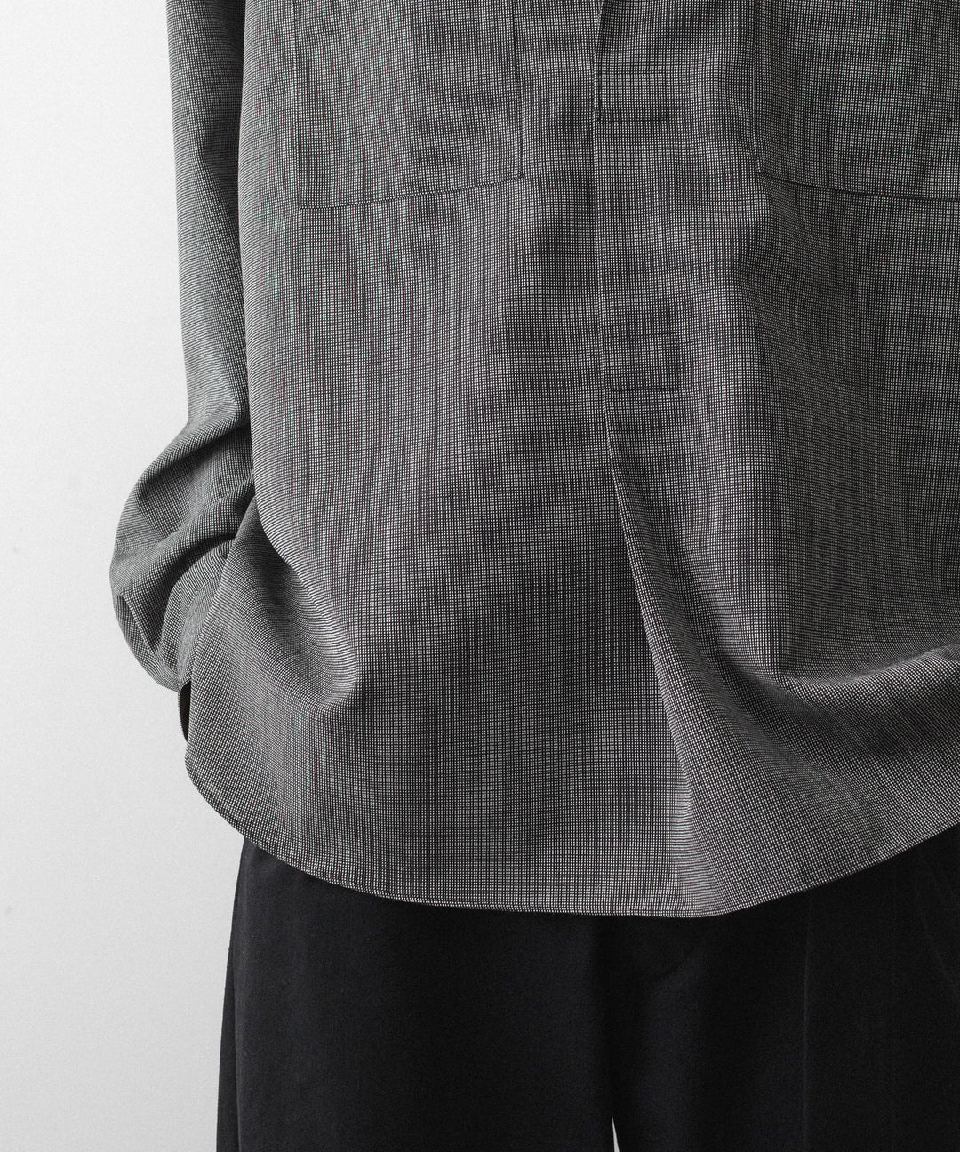 INTÉRIM - インテリムのWOOL END-ON-END SUITING DEADSTOCK FABRIC SKIPPER SHIRTのBLACK公式通販サイトsession福岡セレクトショップ
